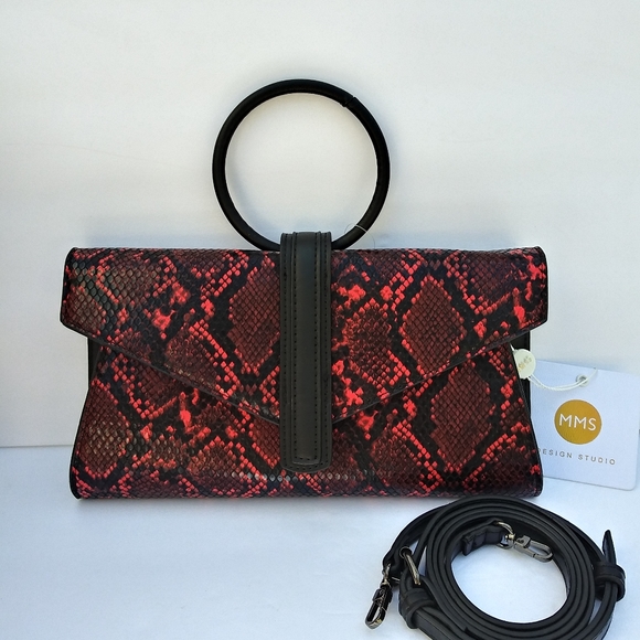 MMS Design Studio Handbags - MSM RED PYTHON SNAKE CROSSBODY CLUTCH PURSE BAG